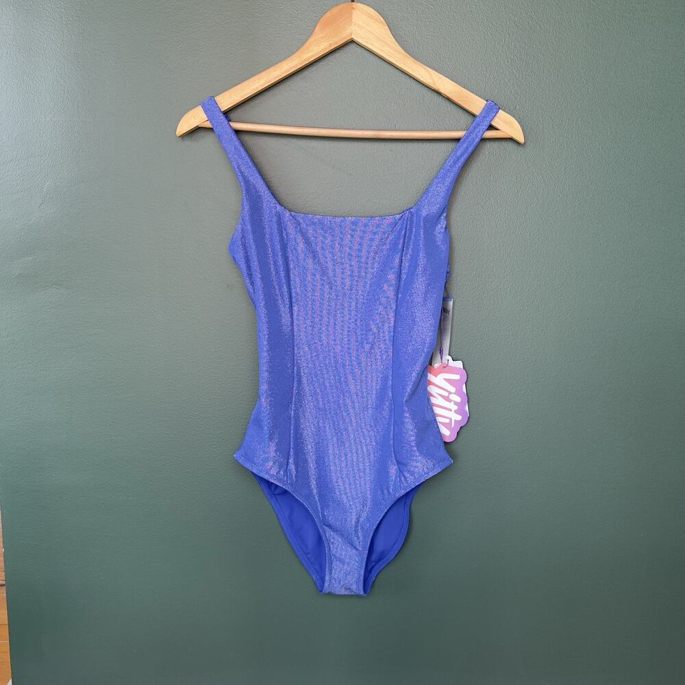 Yitty Shimmer Blue One Piece Swimsuit Shaping Waist Cinch XS New with Tags